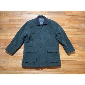 Vintage 80s Brooks Brothers Green Moleskin Leather Collar Coat Large